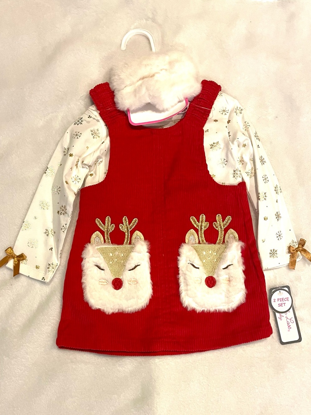 Girls' Red Reindeer Dress with Long-Sleeve Top